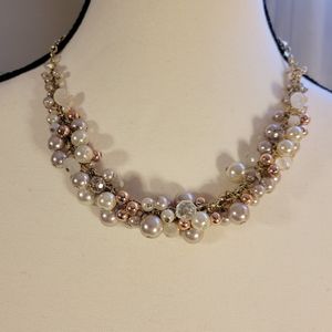 THE LIMITED gold tone necklace w faux pearl, crystal, and  gold bead clusters